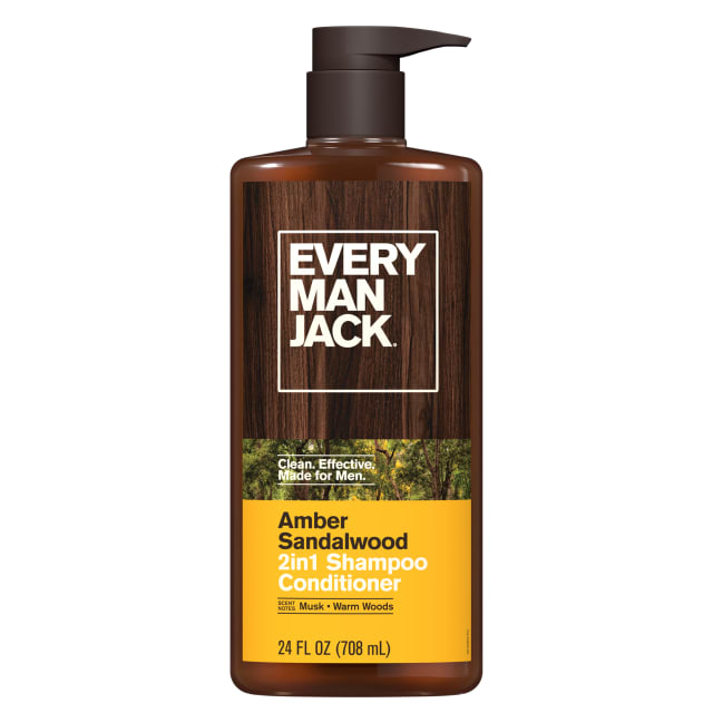 Every Man Jack 2-in-1 Daily Shampoo + Conditioner - Amber + Sandalwood | Nourishing For All Hair Types, Naturally Derived, Cruelty-Free Shampoo and Conditioner Set for Men | 24oz -1 Bottle