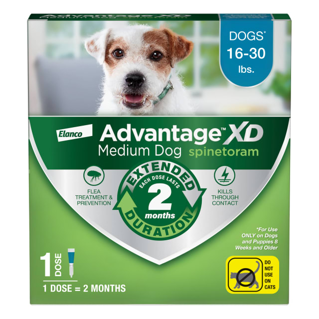Advantage XD Dog (Spinetoram), Long-Lasting Flea Prevention & Treatment for Medium Dogs 16-30 lbs., 2-Month Protection, Easy-To-Use Flea Topical, Outlasts the Flea Lifecycle