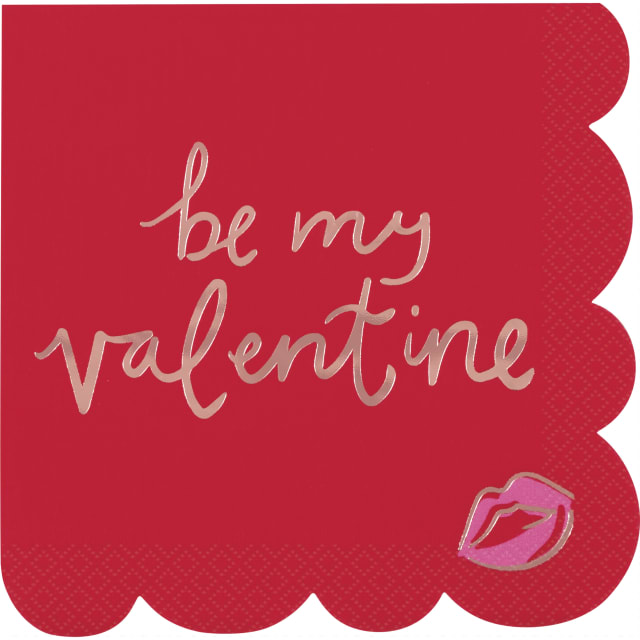 98912  Red &amp; Pink Valentines "Be My Valentine" Scalloped Edge Luncheon Napkins, 16ct - Foil Stamping