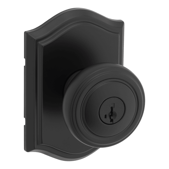 Henrik Arched Keyed Entry Door Lever in Matte Black featuring SmartKey Security