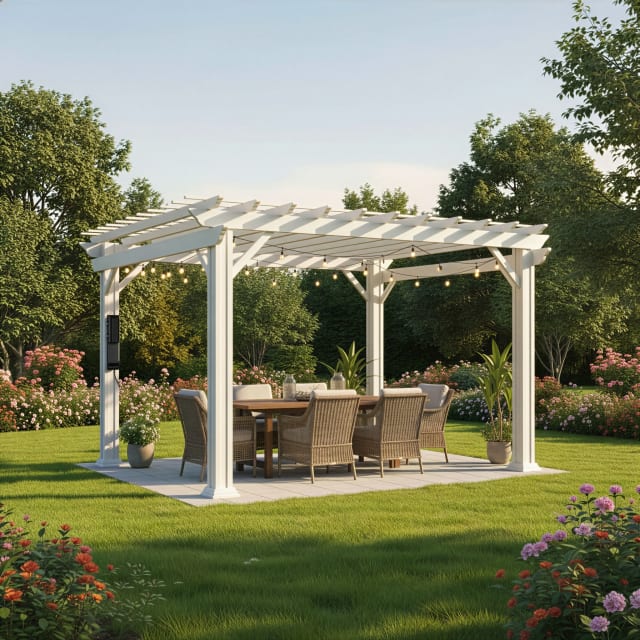 3.7m X 3m Hawthorne Traditional Steel Pergola With Sail Shade Soft Canopy - White