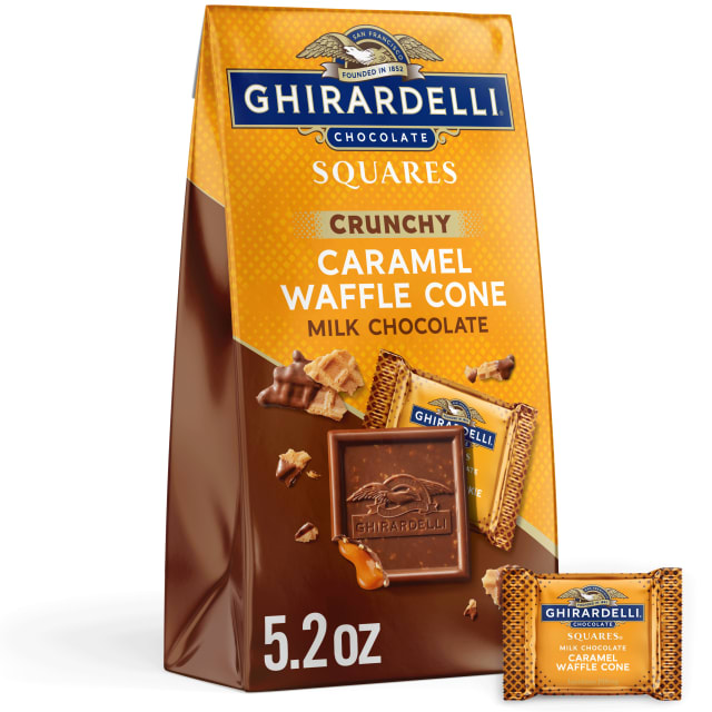 GHIRARDELLI Milk Chocolate Caramel Waffle Cone Squares, 5.2 oz Bag