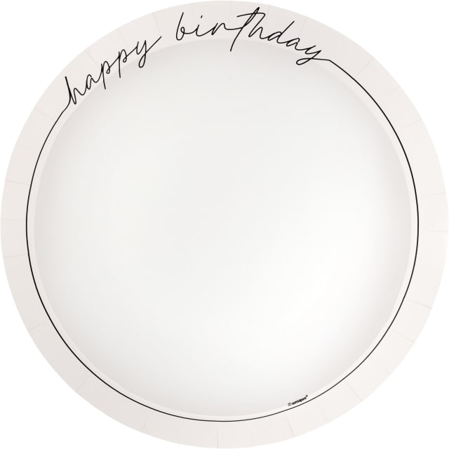 51148 Script Birthday "Happy Birthday" Shallow Round 9.25" Dinner Plates, 8ct