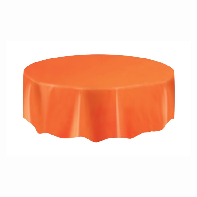 50026 Pumpkin Orange Solid Round Plastic Table Cover, 84"