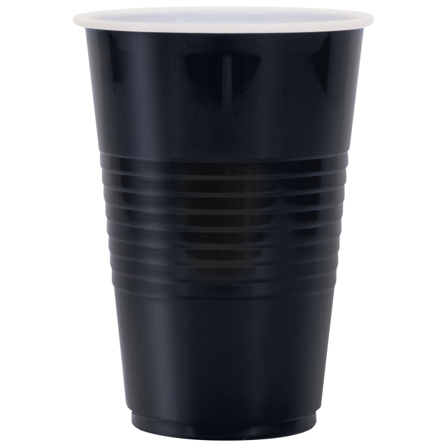 34096 Midnight Black Solid 16oz Plastic Party Cups, 50ct