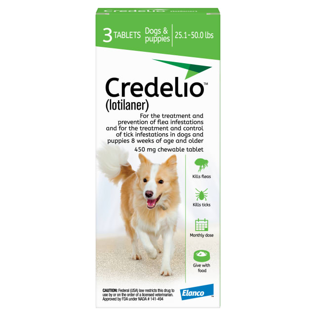 Credelio (lotilaner) Tick & Flea Treatment + Flea Infestation Protection for Dogs 25.1-50.0 lbs. (3 Tablets)