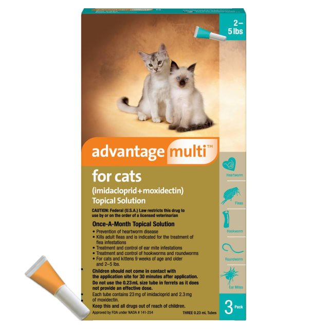 Advantage Multi for Cats 5-in-1 Heartworm Prevention | Kills Fleas & More | Cats 2-5 lbs. | 3-Month Supply