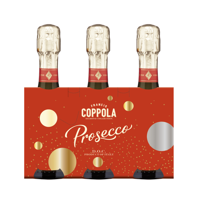 Francis Coppola Diamond Collection Prosecco Sparkling White Wine, Italy, 187mL Glass Bottle 3-Pack