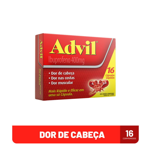 Advil 400mg Ibuprofeno Alívio Rápido da Dor de Cabeça Caixa 16 Cápsulas