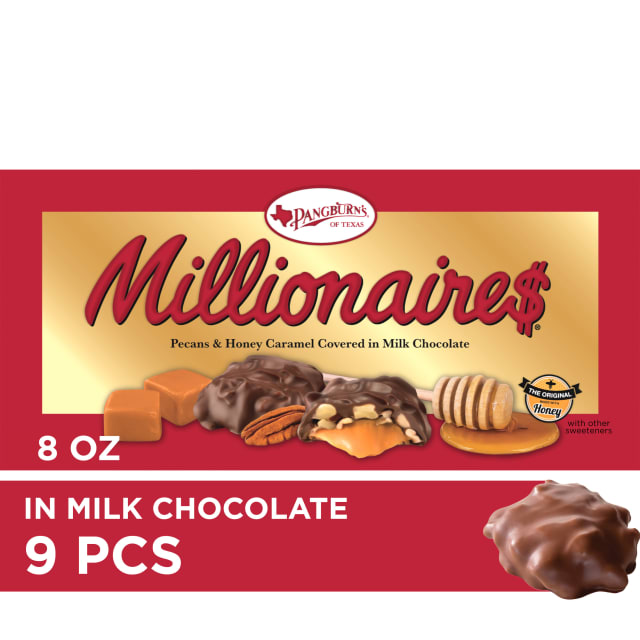 PANGBURN'S OF TEXAS Millionaires Milk Chocolate Covered Pecans and Honey Caramel Gift Box, 8 oz.