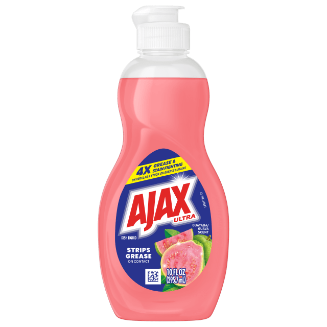 Ajax Ultra Liquid Dish Soap, Strips Grease, Mess-Free, Easy-Flip Cap, Guava Scent, 10 fl oz