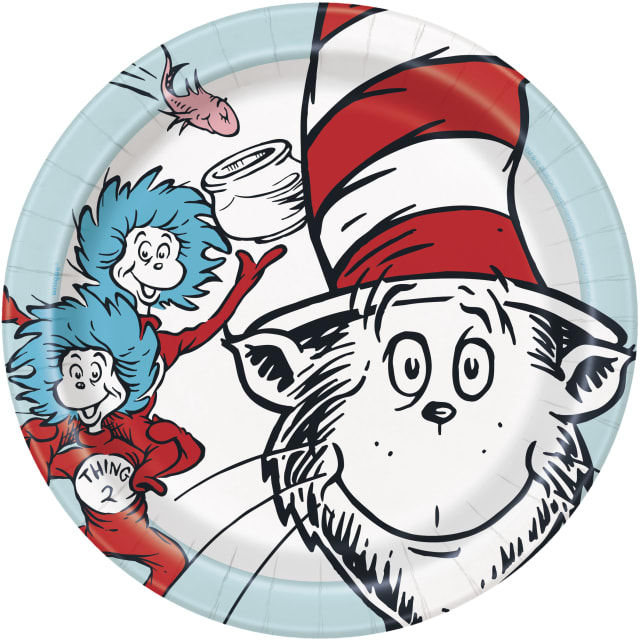 44760  Cat in the Hat Round 7" Dessert Plates, 8ct