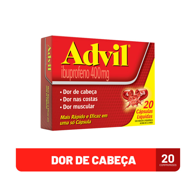 Advil 400mg Ibuprofeno Alívio Rápido da Dor de Cabeça 20 Cápsulas