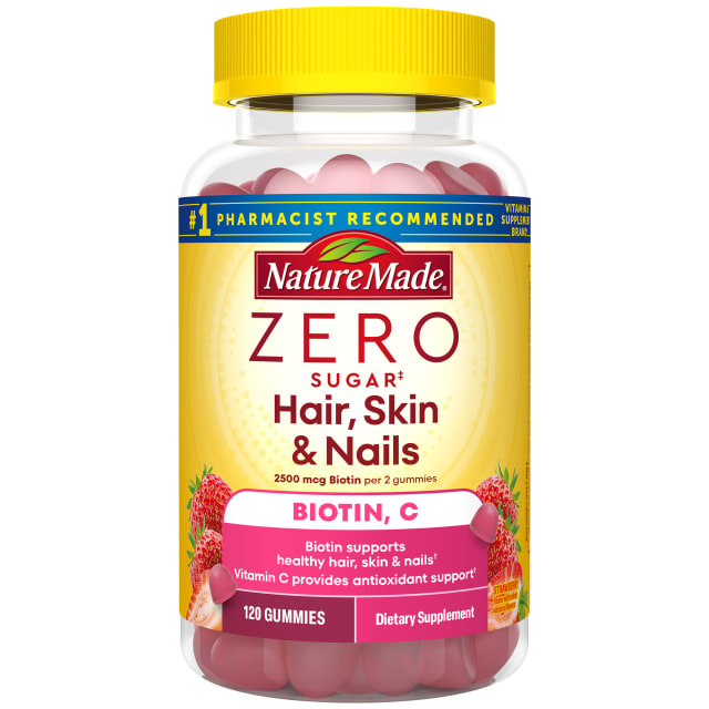 Nature Made Zero Sugar Hair Skin Nails Gummies - Strawberry Flavor - 120ct