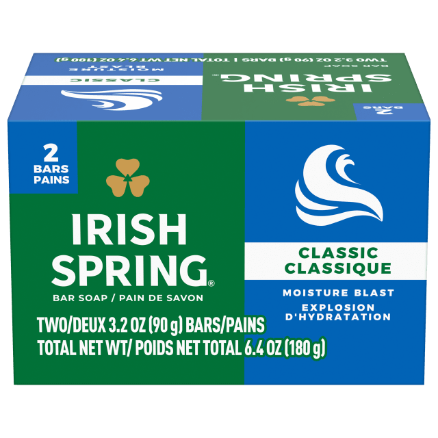 Pain de savon désodorisant Irish Spring Moisture Blast pour homme, Savon désodorisant offrant 12 heures de fraîcheur, Pain de 90 g (lot de 2)