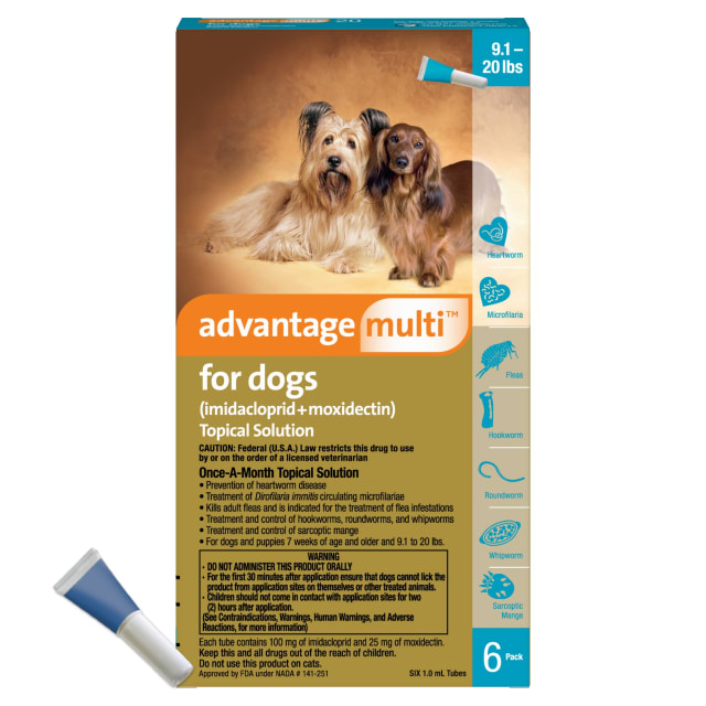 Advantage Multi for Dogs 6-in-1 Heartworm Prevention | Kills Fleas & More | Dogs 9.1-20 lbs. | 6-Month Supply