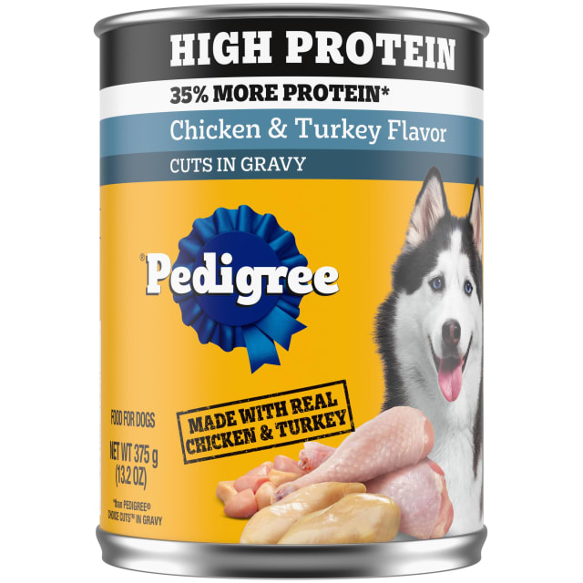 PEDIGREE High Protein Adult Canned Wet Dog Food, Chicken & Turkey Flavor in Gravy, (12) 13.2 oz. Cans