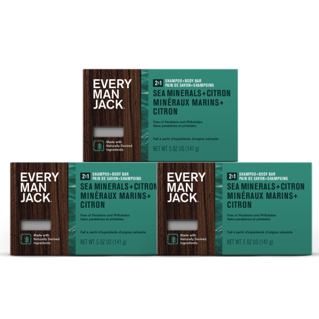 Every Man Jack Sea Minerals + Citron Mens Soap Bar for Body and Hair - Bar Soap for Men with Shea Butter, Aloe Vera, and Glycerin to Deep Clean, Hydrate, and Soothe Skin - Naturally Derived, Zero Harmful Chemicals - 3 Pack