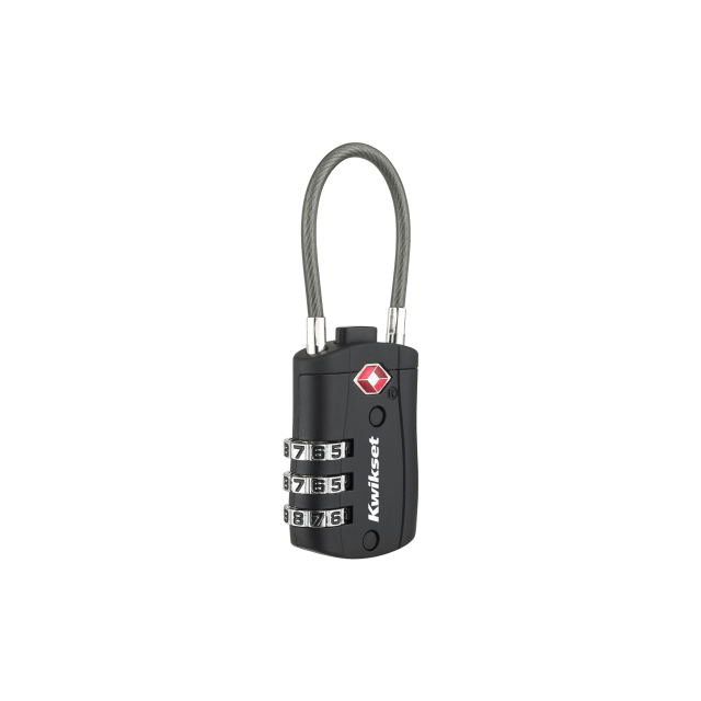 Kwikset TSA Approved Combination Luggage Lock with Cable, 3-Digit, 1-3/16 in Body, 1 Pack, Black