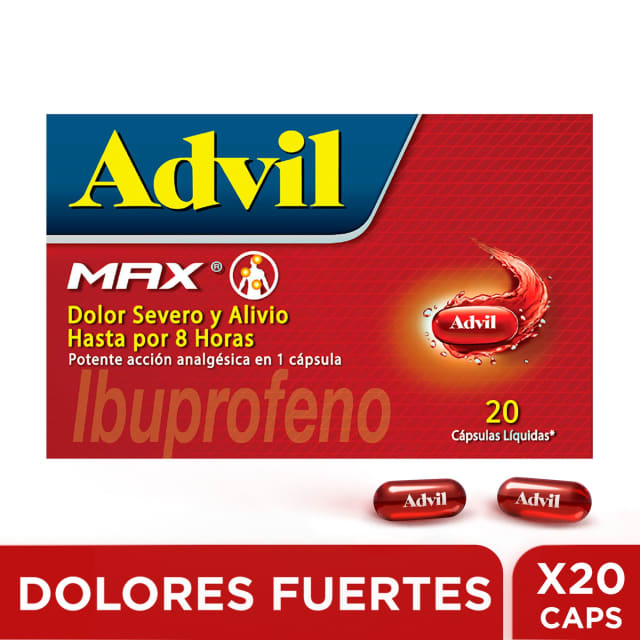 Advil Max Alivio De Los Dolores Aasociados a La inflamacion, IBUPROFENO, X 20 CAPS*​