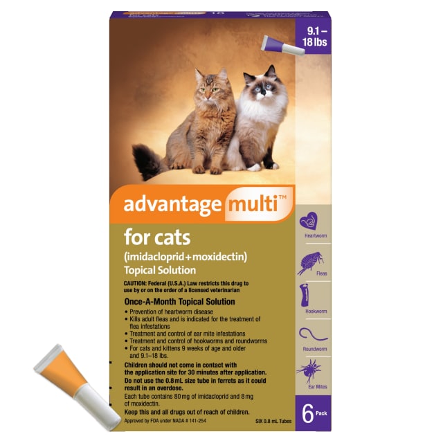 Advantage Multi for Cats 5-in-1 Heartworm Prevention | Kills Fleas & More | Cats 9.1-18 lbs. | 6-Month Supply