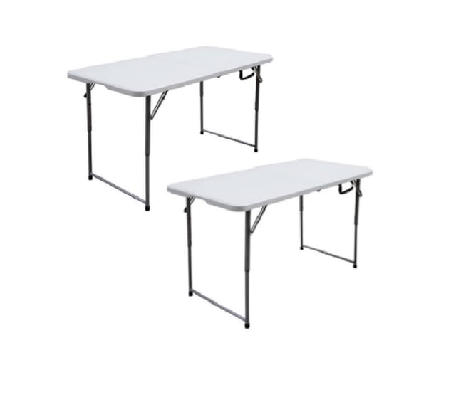 IndestrucTable® Classic Bifold Adjustable Height Folding Table 24" x 48" , White, 2-Pack