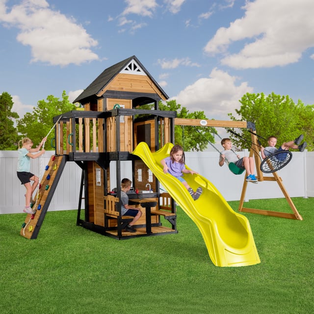 Canyon Creek Swing Set With Yellow Wave Slide(Cedar Haven/BJ'S)
