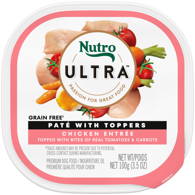 NUTRO ULTRA Adult Grain Free Soft Wet Dog Food, Chicken Entrée Paté with Tomatoes & Carrots, (24) 3.5 oz. Trays