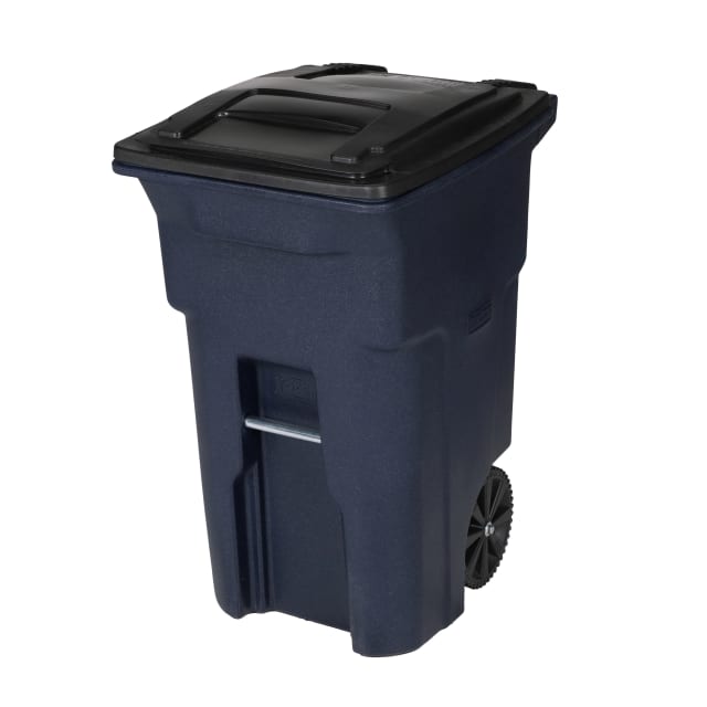 64 Gal. Navy Granite Trash Can with Wheels and Attached Lid