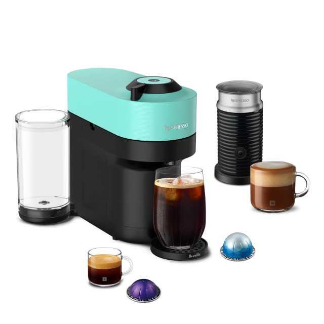 Nespresso Vertuo Pop+ Coffee and Espresso Maker with Milk Frother by Breville, Aqua Mint
