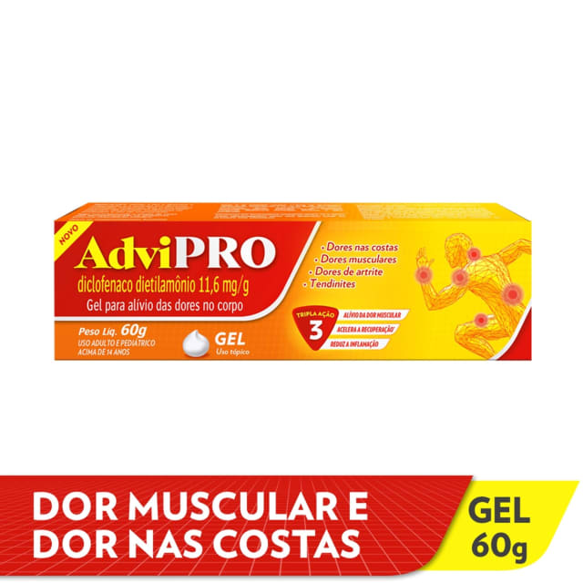 AdviPRO Gel Analgésico e Antiinflamatório para alívio rápido da dor muscular 60g