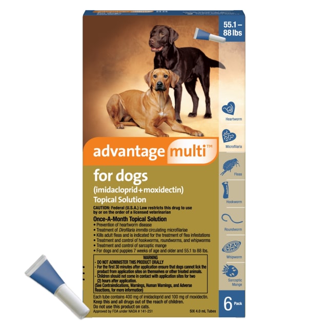 Advantage Multi for Dogs 6-in-1 Heartworm Prevention | Kills Fleas & More | Dogs 55.1-88 lbs. | 6-Month Supply