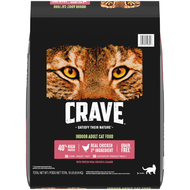 CRAVE Grain Free Indoor Adult High Protein Natural Dry Cat Food with Protein from Chicken & Salmon, 10 lb. Bag