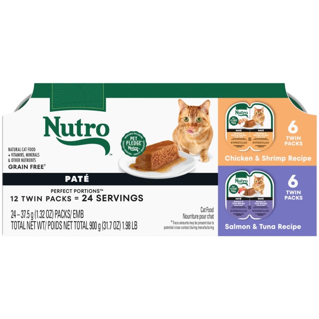 Nutro Wet Cat Food Pate MultiPack: Chicken & Shrimp and Salmon & Tuna Recipes (12) 2.64 oz. Trays
