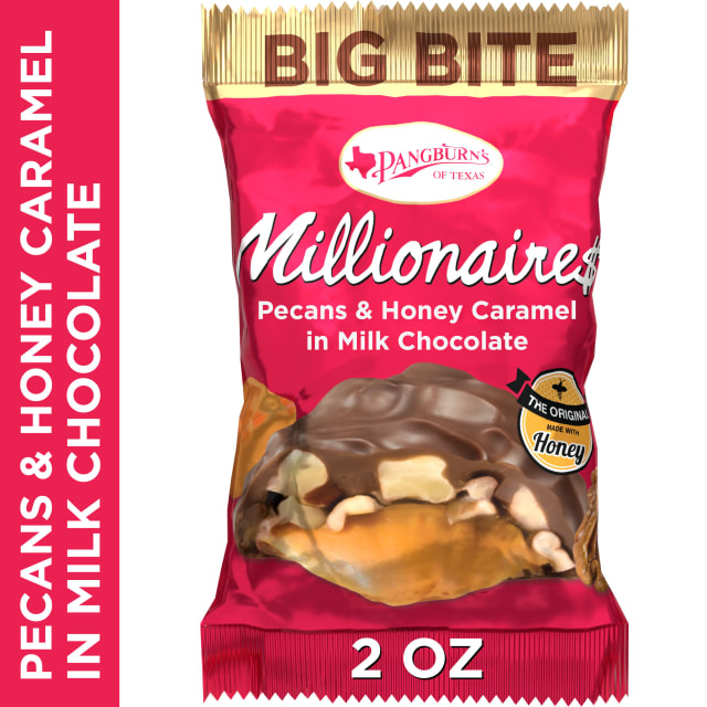 PANGBURN'S OF TEXAS Millionaires Pecans &amp; Honey Caramel in Milk Chocolate Big Bite Candy Bar, 2 oz.