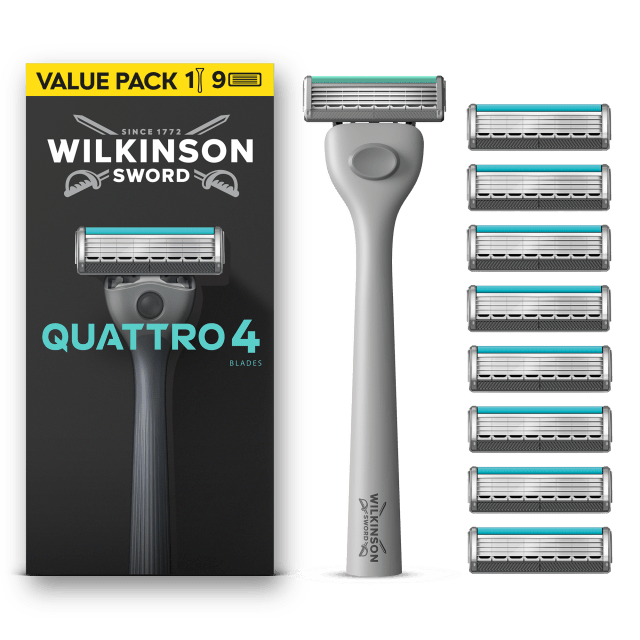 Wilkinson Sword Quattro Men’s 1 Razor + 9 Blade Refills pack