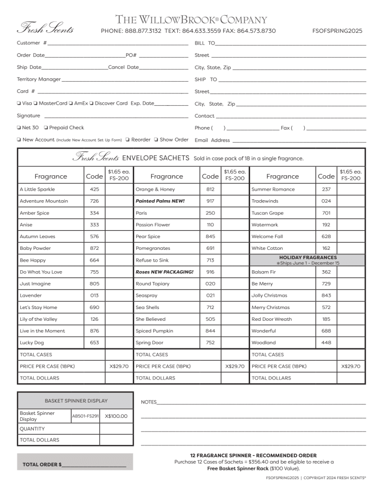 FS Order Form Spring 2025 | Willowbrook - Independent