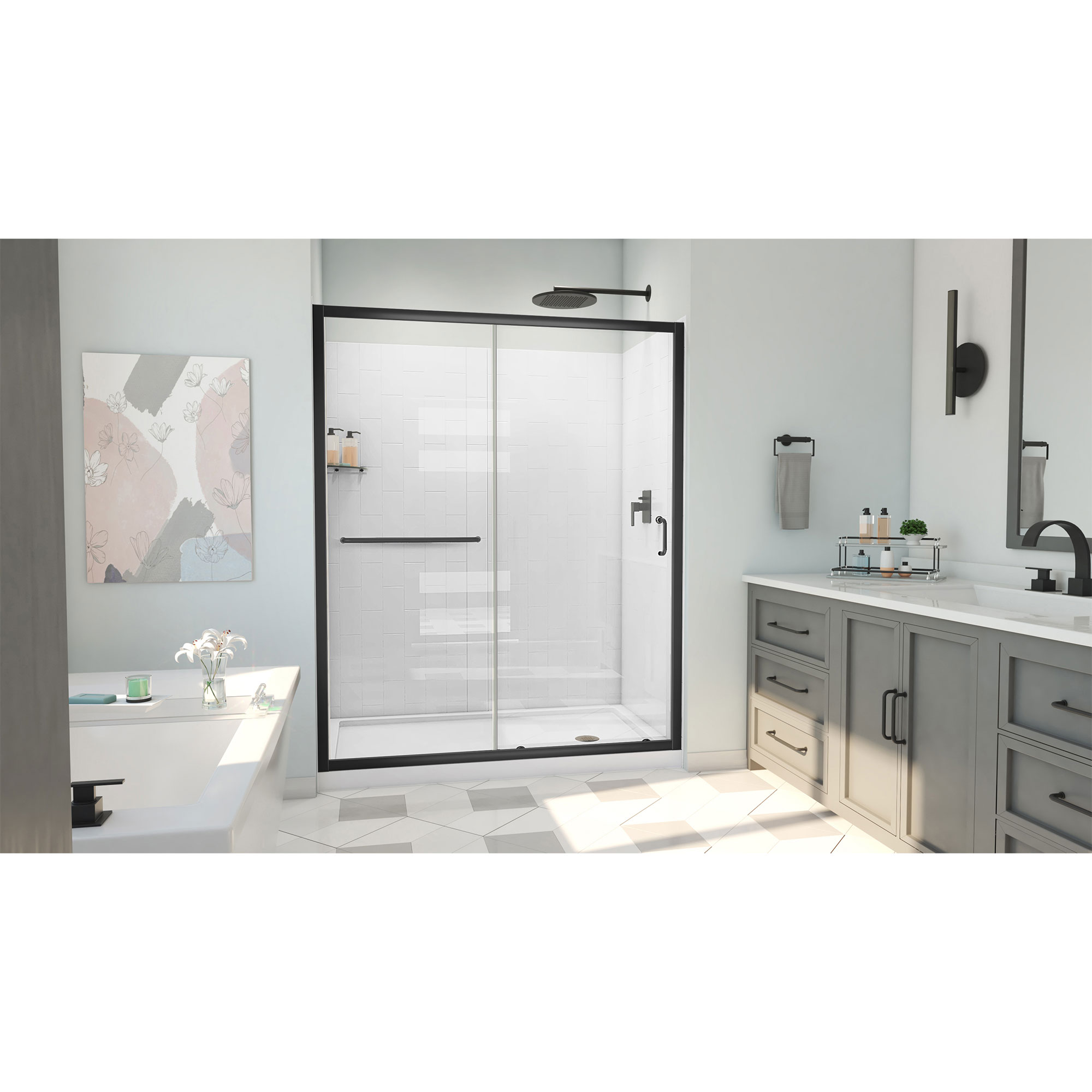 30 Inch Shower DreamLine Infinity-Z 30 inch D x 60 inch W x 78 3/4 inch H Semi ...