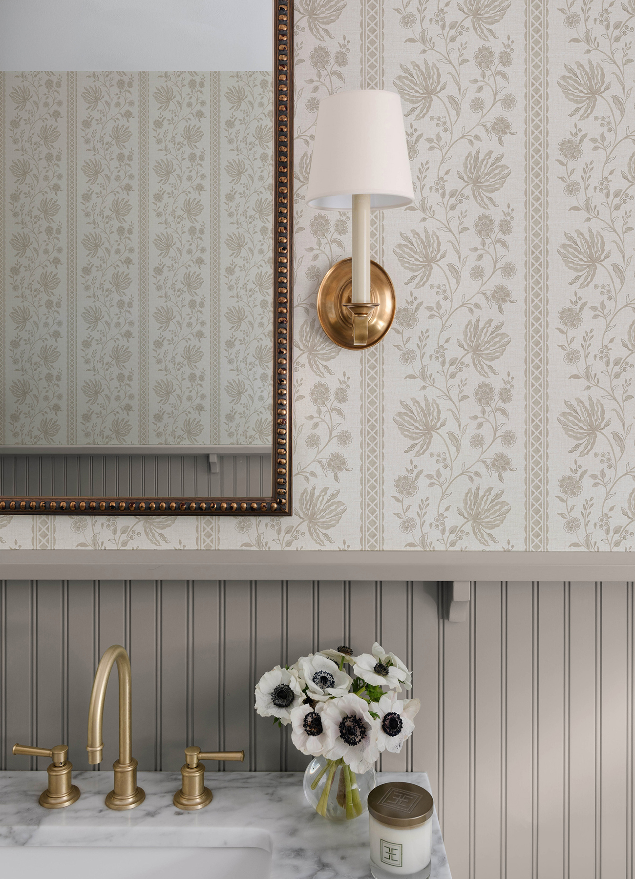 Edgemoor Taupe Jacobean Stripe Wallpaper | York Design Group Product ...