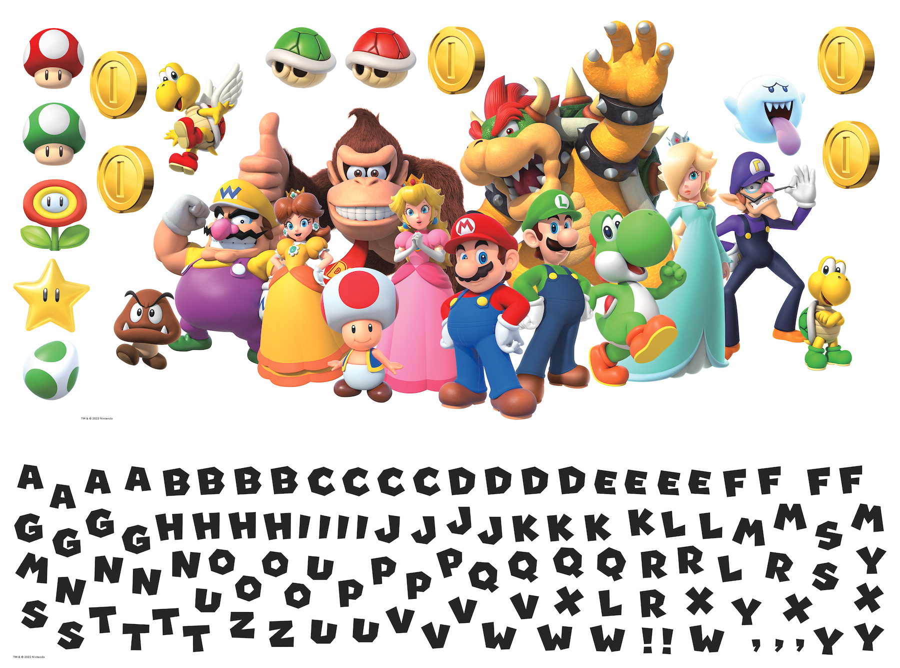 Super Mario Giant Peel & Stick Wall Decal With Alphabet | York Design ...