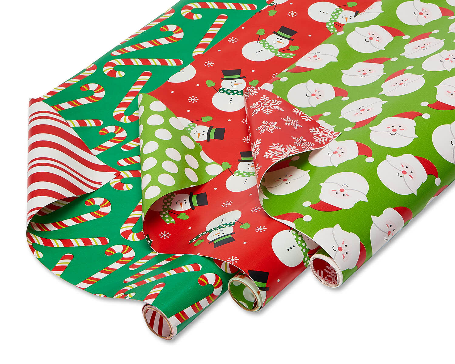 Christmas Extra Wide Reversible Wrapping Paper Santa Snowmen And Candy Canes 3 Roll 40” 120