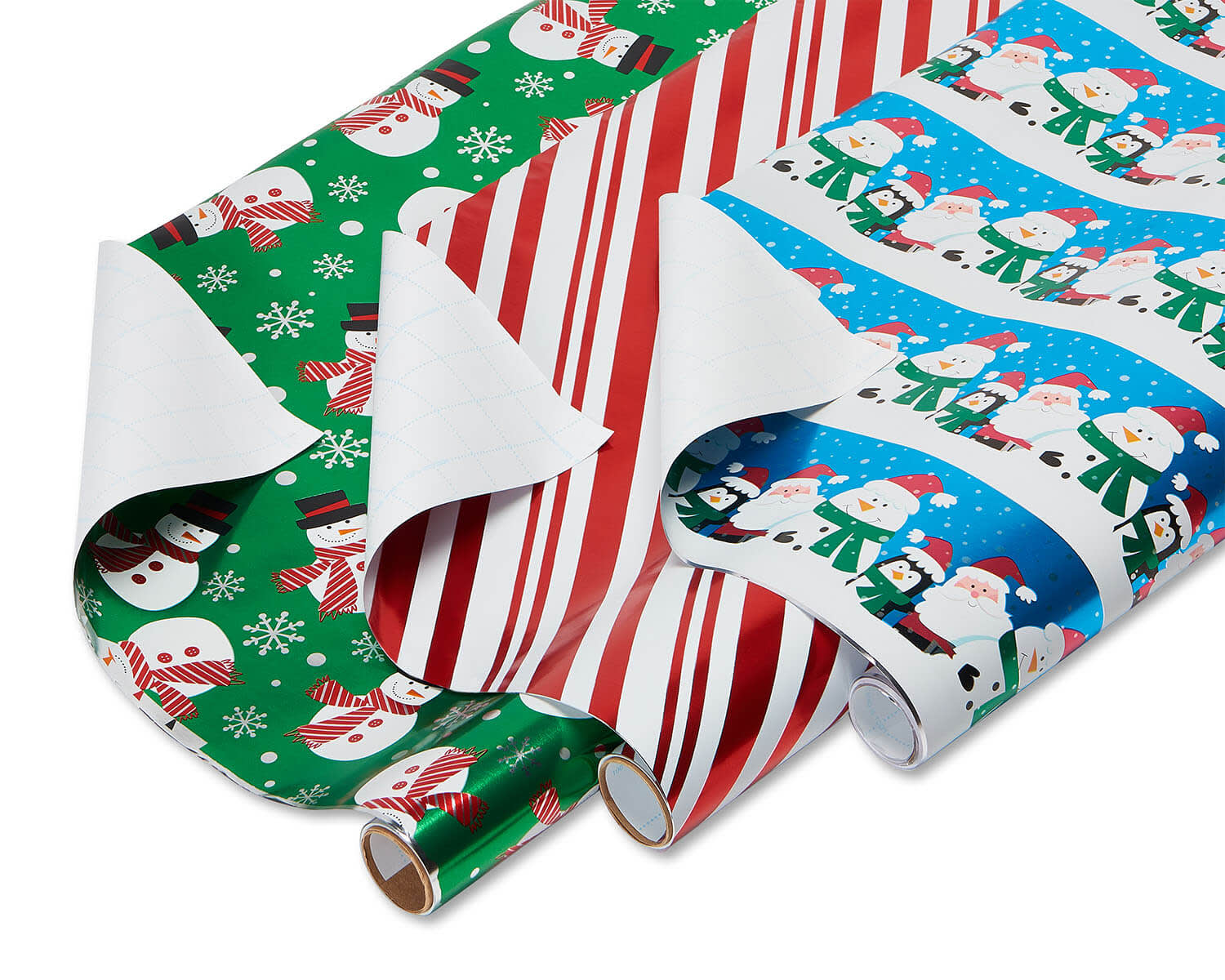 Christmas Foil Wrapping Paper With Gridlines, Santa And Friends, Candy