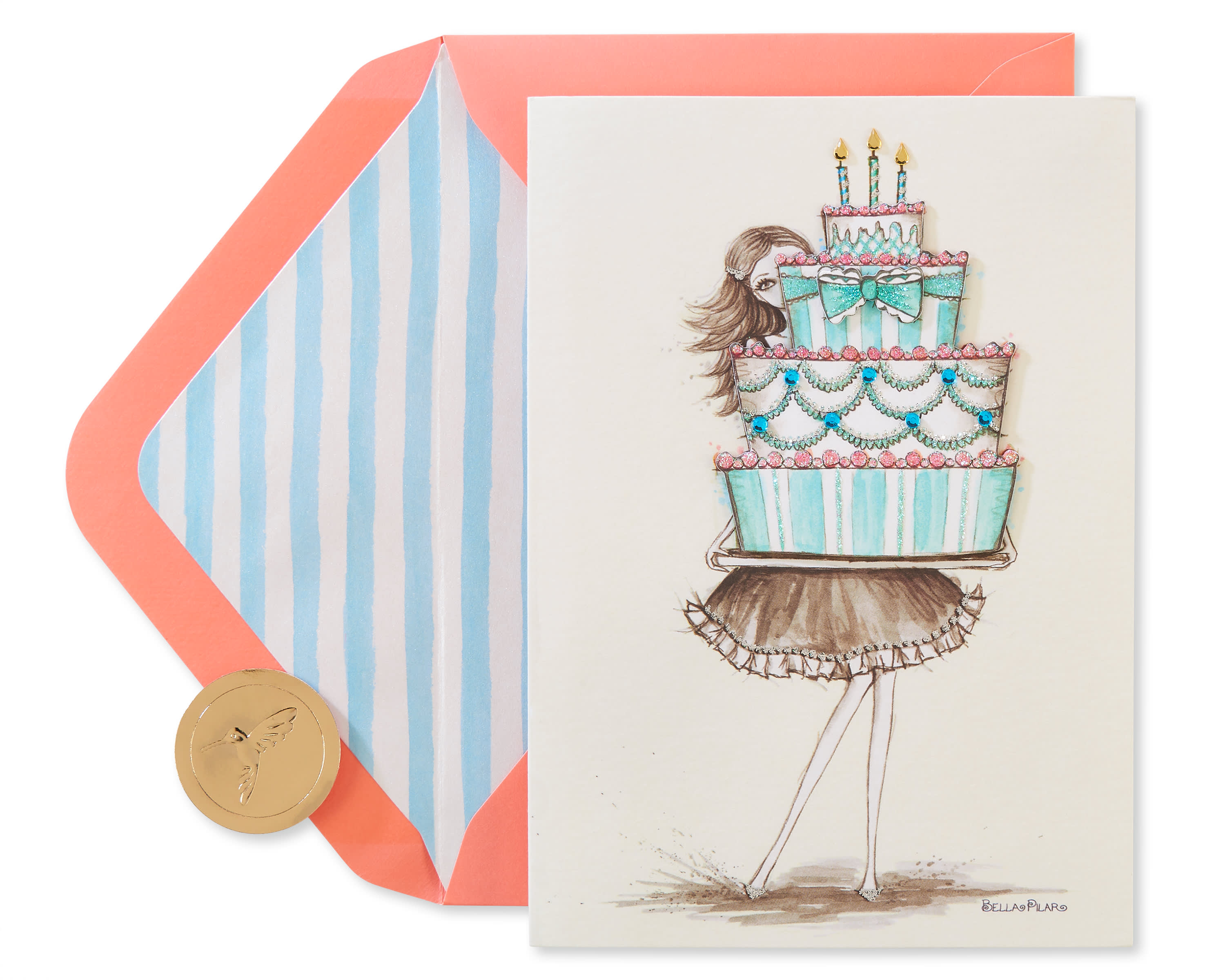 Girl Holding Cake Birthday Greeting Card- Designed By Bella Pilar - Papyrus