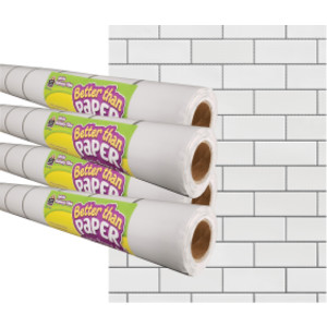 White Subway Tile Better Than Paper Bulletin Board Roll, 4' x 12', Pack of 4