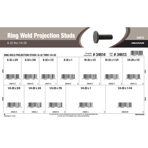 Ring Weld Projection Studs Assortment (#6-32 thru 1/4