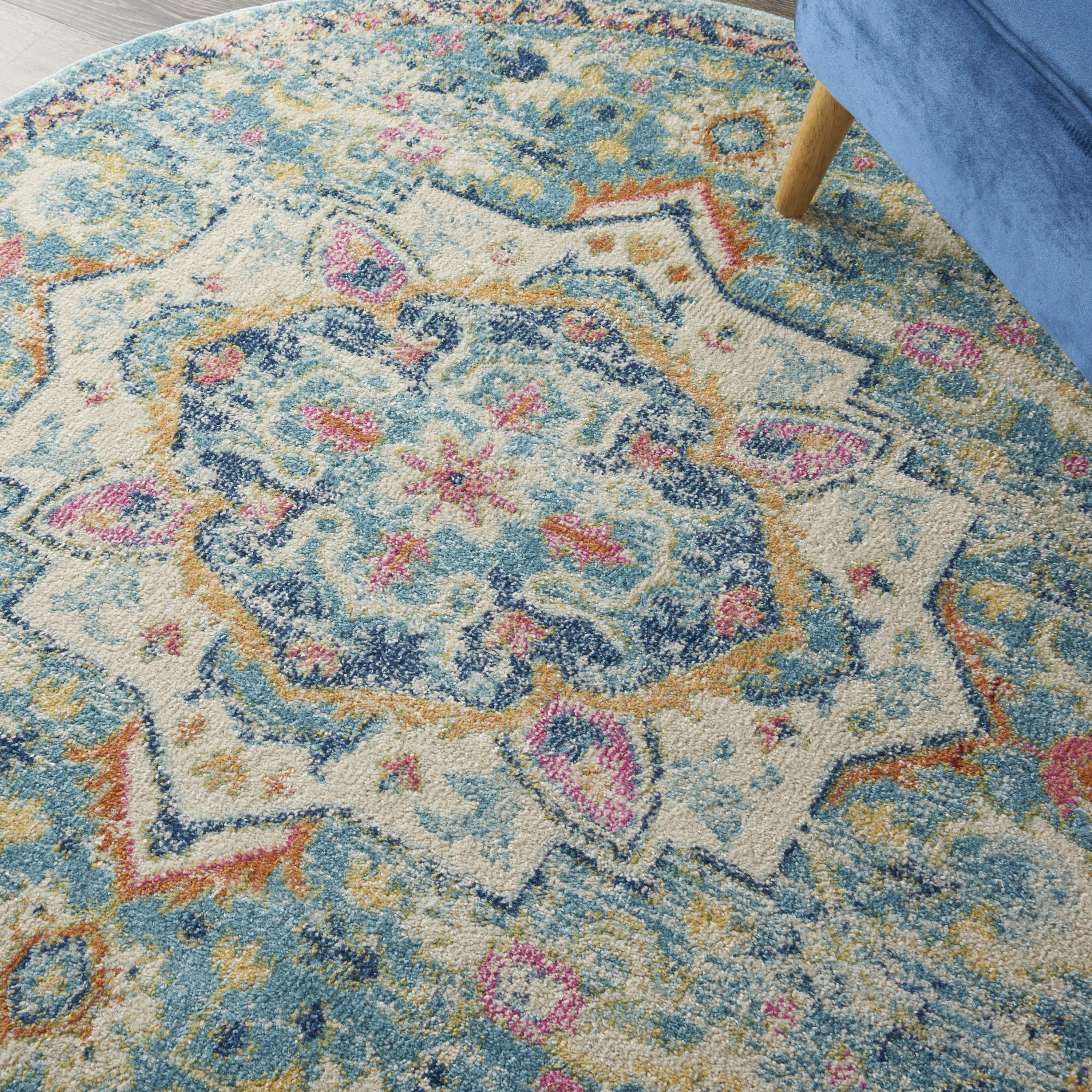 Nourison Passion 4' x Round Ivory Light Blue Bohemian Indoor Rug