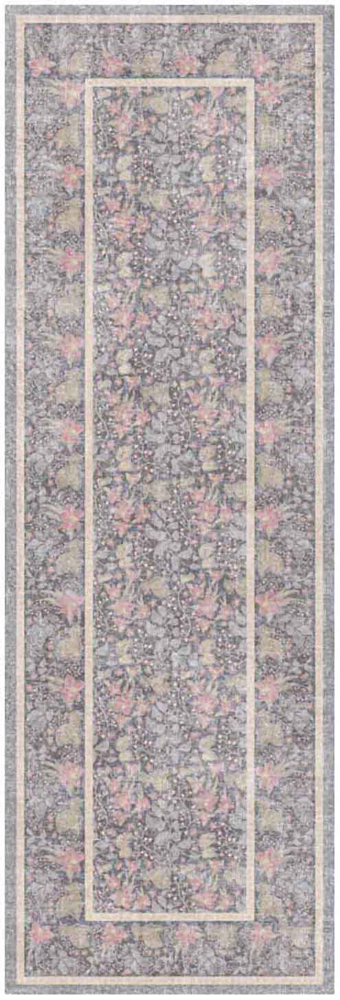 Nourison Botanical Washables 2' x 6' Charcoal Multicolor Farmhouse Indoor Rug