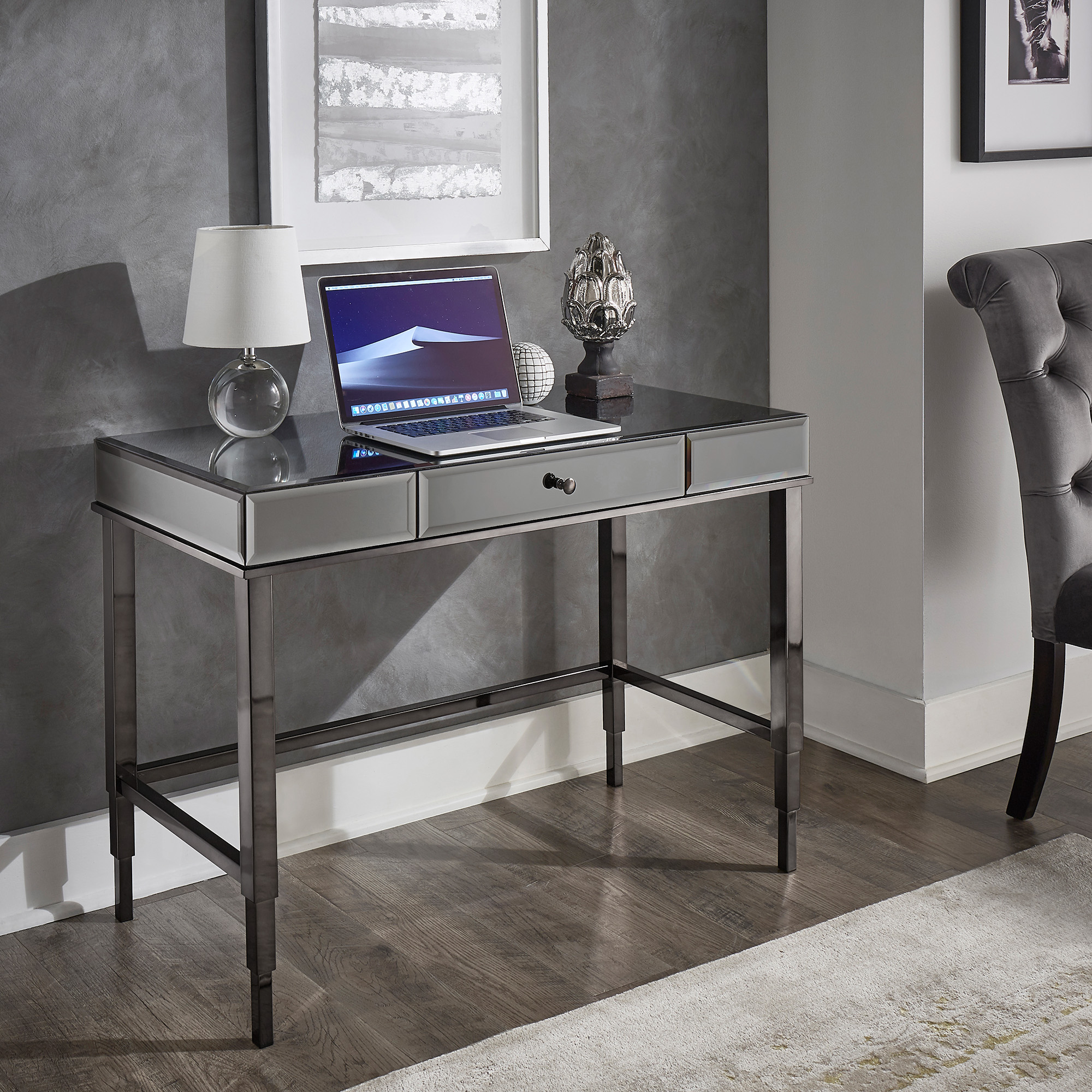 Beveled Mirrored Accent 1-Drawer Office Writing Desk