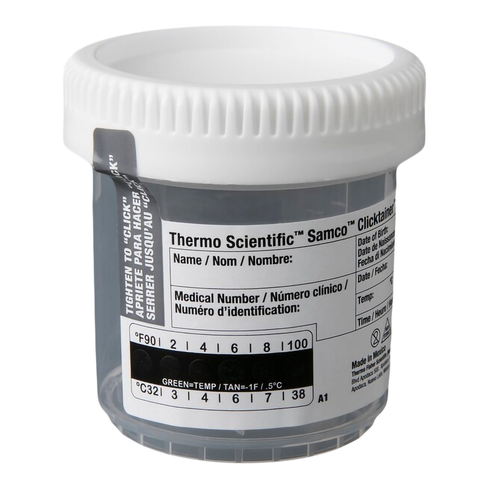 Thermo Scientific CONTAINER, SPCMN CLICKTAINER W/LABEL GRN 90MLX53MM (300/CS)