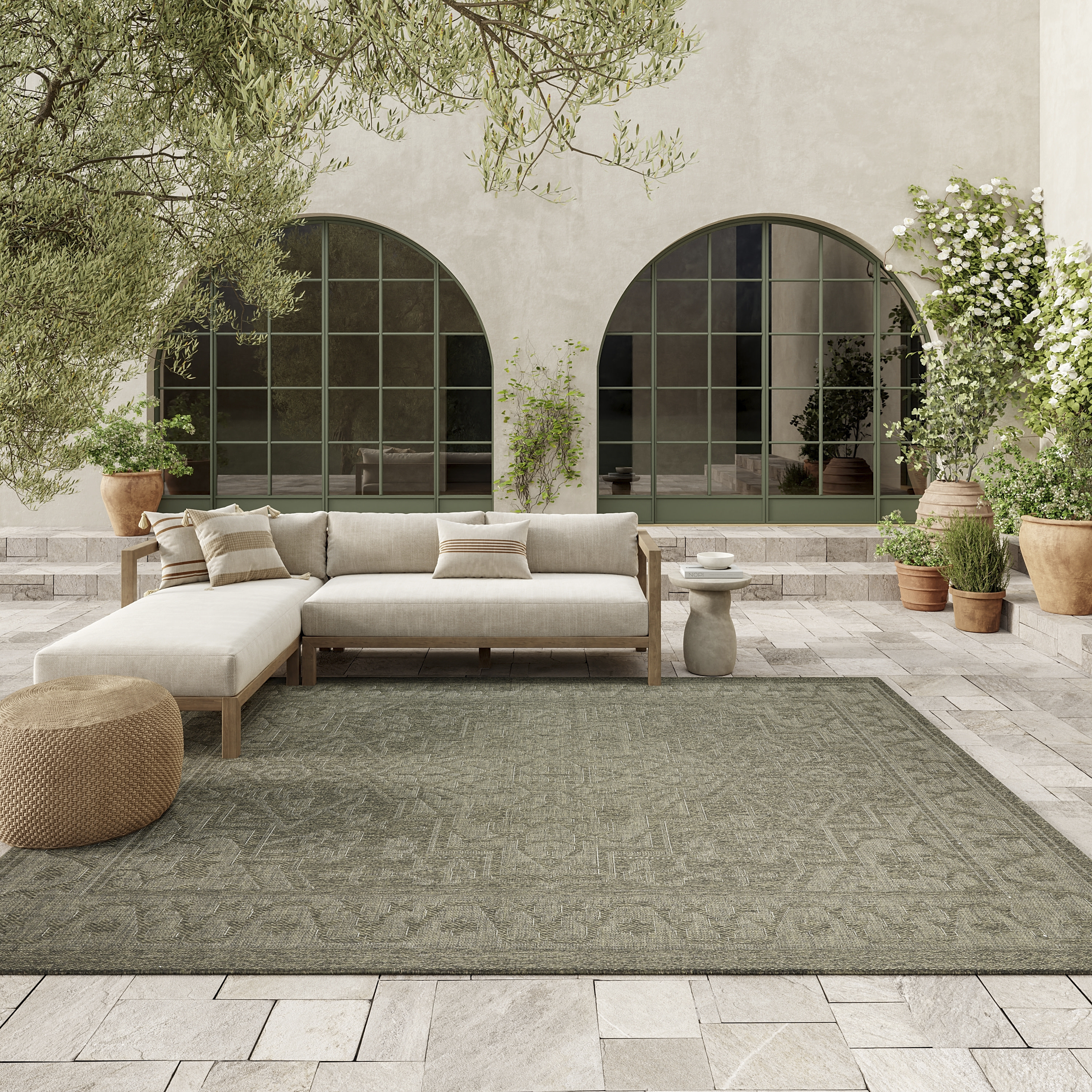 Nourison Tulum 6' x 9' Olive Outdoor Rug
